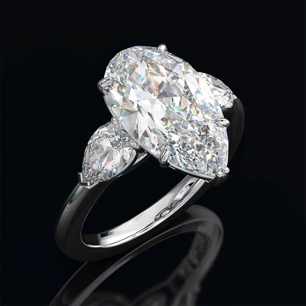 New 925 Silver Three Water Drop Romantic Diamond Ring - Picture 4 of 6